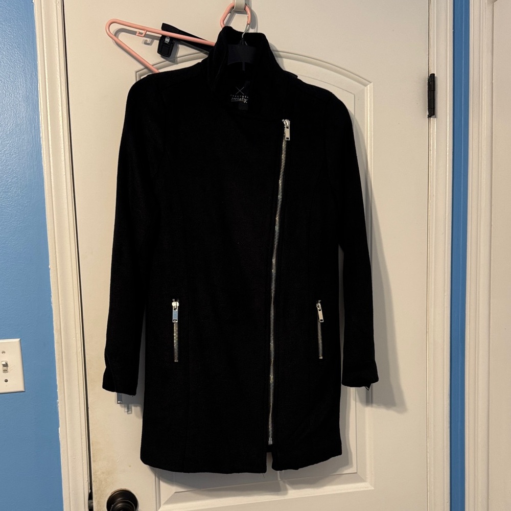 Streetwear Society Black Trench Coat with Silver Accents